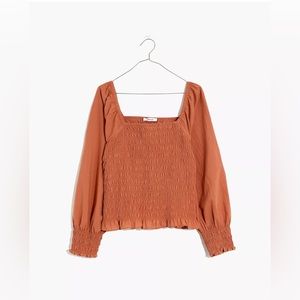 NWOT! Madewell Lucie Bubble-Sleeve Smocked Top
